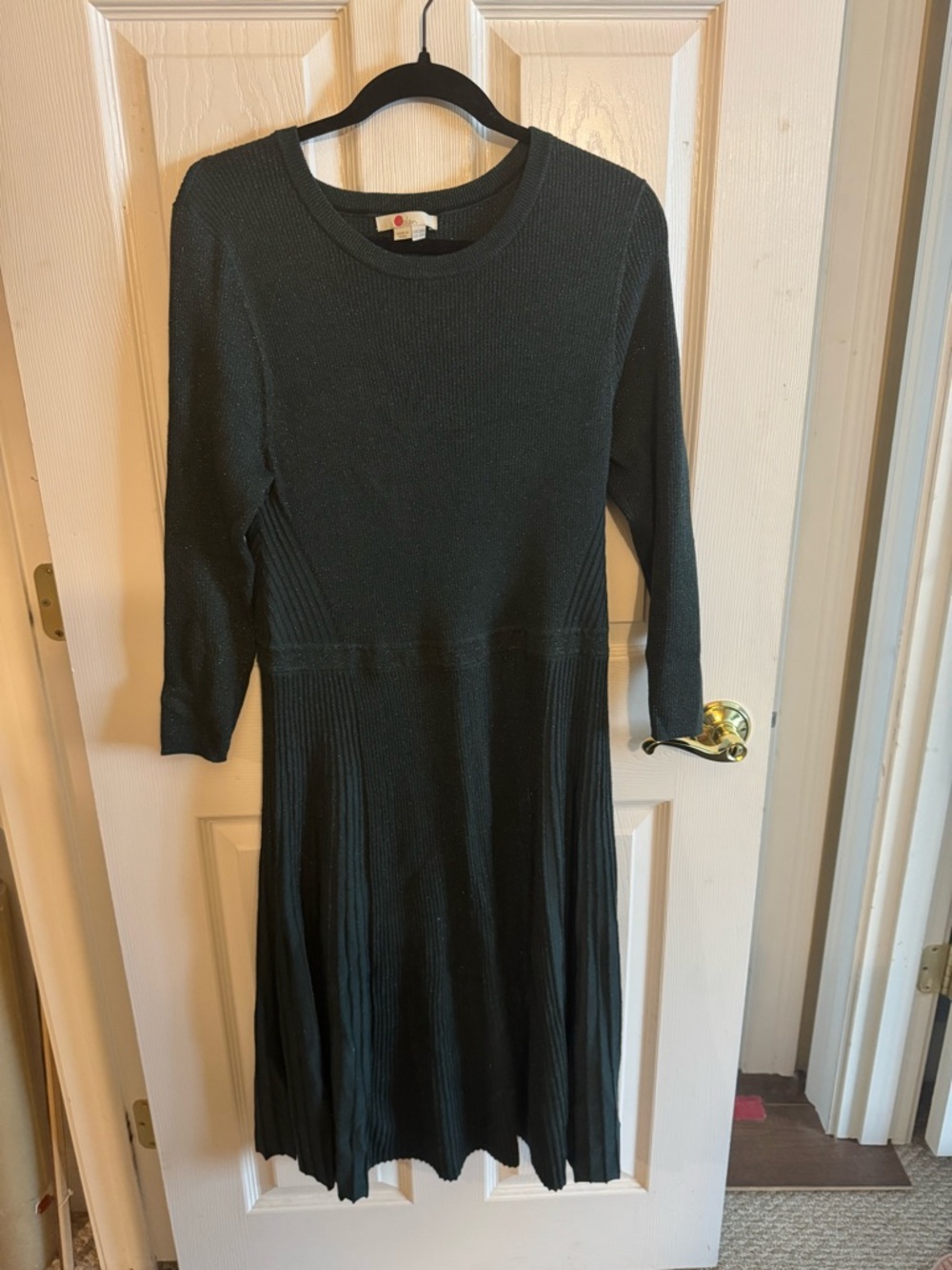 Dark Green Ribbed Knit Midi Dress